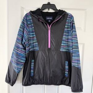 Lands' End Girls’ Black Pink Nylon Fleece Lined Hoodie Size XL 18-20